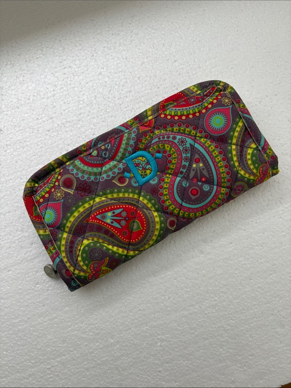 INITIALS INC LETTER D Bright Paisley Zip Wallet with Embroidered 'D' Accent